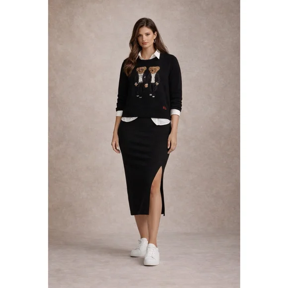 Veronique High-Waist Ribbed Academia Slit Office Siren Winter Skirt M - Picture 11 of 11